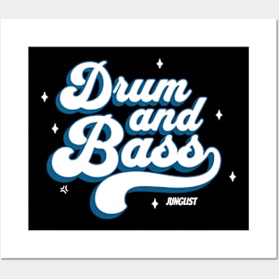 DRUM AND BASS  - Junglist Retro Font (White/Blue) Posters and Art